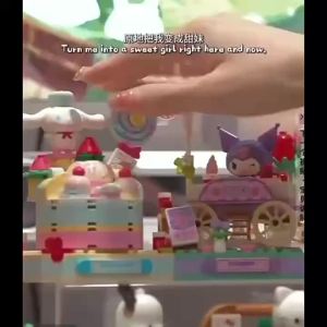 Keeppley | New Sanrio Strawberry Town Theme DIY Building Block Toys Hello Kitty Kuromi My Melody Action Model Cartoon Figure Toy Fans Gift