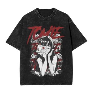 Washed Oversized Tomie Manga Graphic T-shirt Vintage Men Women Breathable Cotton Soft Short Sleeve Top Female Male Clothing Tee