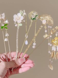 Modern Wooden Hairpin Alloy Lantern Womens Traditional Chinese Style Hair Accessories Simple Elegance Updo Hairpins Headwear