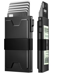 Slim Card Holder Wallet for Men RFID Blocking Minimalist Mens Wallet Metal Pop Up Wallet with Cash Band