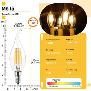 6PCS C35 4W Flame Tip LED Đèn Chùm Bóng Đèn E12 E14 Chân Đế Đèn Cầy 220V Có Thể Điều Chỉnh Độ Sáng Vintage Nến Trang Trí Ánh Sáng Cho Phòng Khách