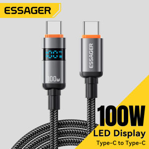 Essager PD100W LED Digital Display C-C Cables Super Fast Charging Type C Cable For Tablet Laptop Mobile Phone Quick Charge LED Digital Display Type-C Cable For iPhone16 15 Huawei Xiaomi Samsung Honor C-C Super Fast Charge Cable