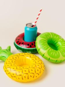 Mini Fruit Shaped Swimming Ring Toy Cola Cup Holder Animal Swimming Ring Photography Prop Inflatable Water Toy for Kids