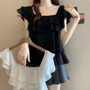 AIYITI | Áo Blouse Voan Cổ Vuông Tay Ngắn
