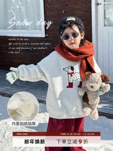 เสื้อสเวตเตอร์คอตตอนบุขนแกะหนาสำหรับเด็ก ทรงเข้ารูปสไตล์เกาหลี สำหรับเด็กชายและเด็กหญิง เสื้อคลุมกันหนาวสีแดงลายหมาป่า