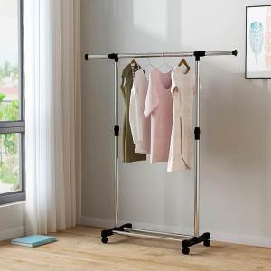 Outdoor Stainless Steel Clothesline Stand Windproof Single Rod Balcony Retractable Double Rod Clothes Drying Rack Simple Design