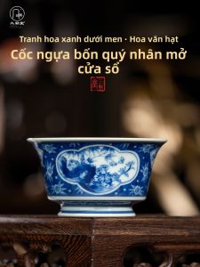 SANQINTANG | Hand-painted Blue and White Ceramic Cup for Tea Drinking and Gift Giving