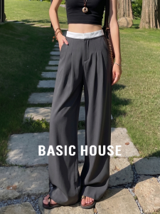 Basic House | High Waist Straight Loose Gray Womens Dress Pants Summer Lightweight