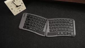 Rechargeable Bluetooth&2.4G Wireless Split Keyboard with PU Leather 80Key Portable Folding Travel Keyboard for PC/Laptop/Tablet