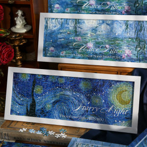 ชุดจigsaw Floating Gallery Frame Artistic INS Starry Night พิมพ์ภาพวาด ของขวัญตกแต่งโต๊ะสำหรับผู้ใหญ่ 12 ปีขึ้นไป