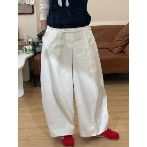 White Wide Leg Pants Womens Casual Autumn Loose BF Lazy Style Balloon Nine Points Pants Korean Style Harlan Pants High Waist