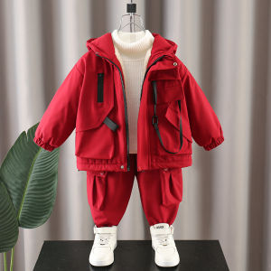 ชุดเด็กชายสีแดง บุขนแกะหนา ฤดูใบไม้ร่วง/ฤดูหนาว เสื้อผ้าเด็กชาย แฟชั่น เสื้อผ้าเด็ก ชุดเด็ก ชุดเด็กชาย ชุดเด็กชาย