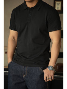 Retro American Workwear Short Sleeve Polo Shirt Male Neck Buttoned Reinforced Cotton Pure Color Summer Light Maturity