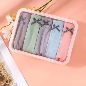 [5 Pcs] Womens Graphene Antibacterial Crotch Mid-Waist Underwear Seamless Breathable High-Elastic Tummy-Tightening Butt-Lifting Large Size Candy-Colored Briefs