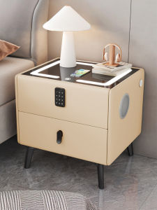 Modern Minimalist Solid Wood Smart Bedside Table with Password Lock Wireless Charging Creative and Slightly Luxury Classy Bedroom Bedside Cabinet