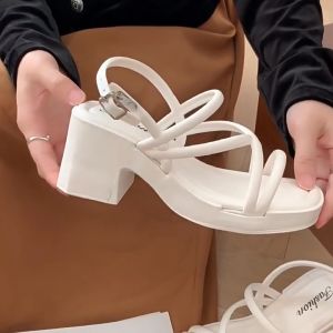 MOVES MALAYSIA Womens Elegant Buckle Block Heels Sandals Kasut Wanita