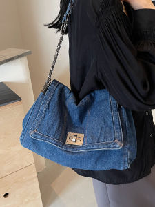 Denim Tote Bag Womens Large Capacity Autumn Winter Crossbody Chain Shoulder Commuter Bag Fashion Trend Soft Handbag