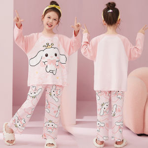 Girls Cotton Pajamas Long Sleeve Cute Cartoon Design Autumn Style Thin Home Clothes Set for Children Ages 3-14 Comfortable Breathable