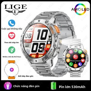 LIGE | Đồng Hồ Thông Minh Ngoài Trời LIGE 530mAh Pin Lớn Dành Cho Nam Hỗ Trợ Gọi BT Theo Dõi Thể Dục Thể Thao Tích Hợp Đèn Pin Màn Hình AMOLED Chống Nước