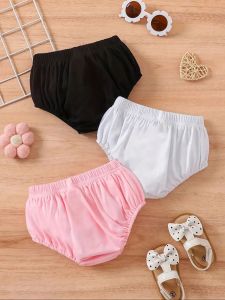 3pcs baby solid color comfy shorts casual elastic waist bloomers infant toddler girls bottoms for summer
