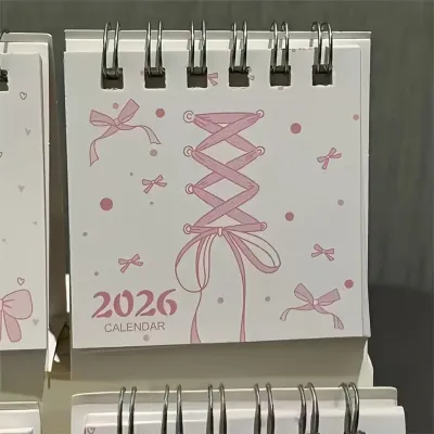 2026 Pink Bow Calendar - Perfect for Office & Home Decor Ideal Birthday or Wedding Gift Paper Calendar Desk Calendar