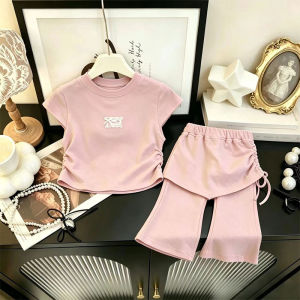 Elegant Bow Short Sleeve Top with Flared Pants Set