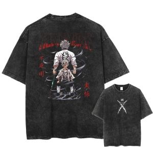 Bandai | Streetwear Anime Demon Slayer Mens T-shirts Vintage Washed Women Short Sleeve Tee Summer Trendy Harajuku Casual Tops