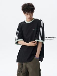 NANSSE | American Embroidery Stripes Casual Mens T-shirt
