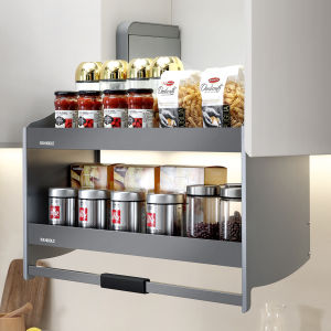 HIGOLD Pull Down Rack kitchen Pantry Basket Hanging Cabinet Lift Bowl Seasoning Basket Double Layer Kitchen Pull Basket 500mm 600mm 700mm and 800mm cabinet sizes