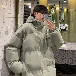 Mens Hooded Pure Color down Jacket Winter Warm Loose Fit Coat Stylish Versatile Youthful Trendy Thickened Insulation Coat
