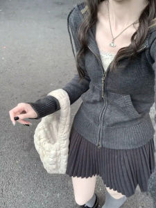 Deep Grey Woolen Plaid Half-length Skirt Womens Casual High-waist Slimming A-line Short Skirt Autumn New Style for Ladies