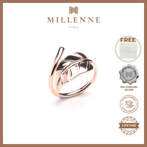 MILLENNE Millennia 2000 Mockup Leaf Curly Rose Gold Adjustable Ring with 925 Sterling Silver