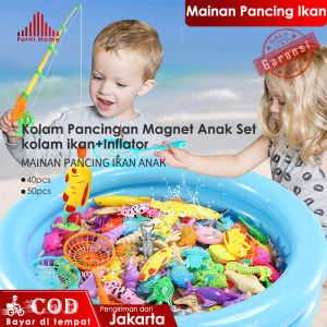 MAINAN PANCING IKAN MAGNET DAN KOLAM PANCINGAN MAGNET ANAK-40PCS 50PCS Kolam Pancingan Magnet Anak Mainan Anak Set