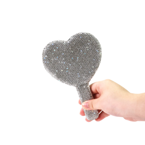 Travel Diamond แต่งหน้ากระจก Love Heart Bling เครื่องสําอางค์เครื่องมือความงาม Handheld Vanity แบบพกพา Make Up Mirror สําหรับสาวของขวัญ