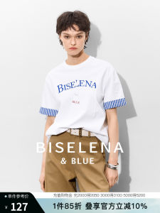 เสื้อยืดคอกลมพิมพ์ลายตัวอักษรสไตล์ฝรั่งเศสสำหรับผู้หญิง ฤดูร้อน 2025 ใหม่ หลวม ตัดเย็บจากผ้าฝ้ายผสมลินินและยางยืด เสื้อตัวบนคอกลม