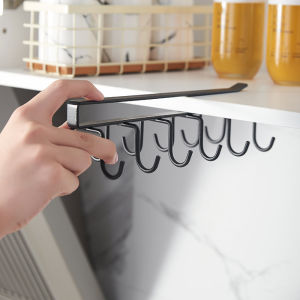 Cabinet Storage Rack Multifunctional Wardrobe Organizing Rack 6/12 Hooks Kitchen Cup Holder No Punching Storage Rack Organizer
