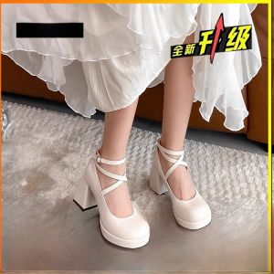 รองเท้าส้นสูง Mary Janes หนังนิ่ม ทรงหัวมน สำหรับผู้หญิง ทรงหัวมน ส้นหนา สไตล์หวาน สำหรับใส่ไปงานปาร์ตี้ในช่วงฤดูใบไม้ผลิ