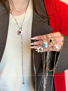 Long Pendant Necklace Womens Style Tiger Eye Stone Flower Drop Extensible Sweater Chain Fashion Jewelry Accessory
