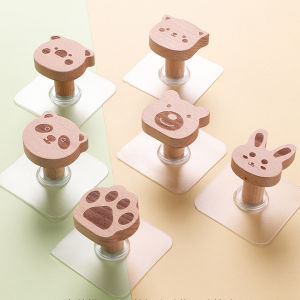 ตะขอแขวนผ้าขนหนู ตะขอไม้ มินิมอล รูปแมว ดาวน่ารัก ไม่ต้องเจาะผนัง สําหรับแขวนกระเป๋า ผ้าขนหนู หมวก