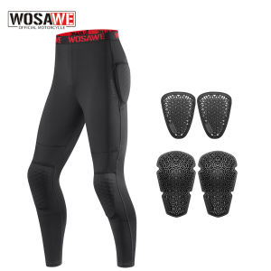 WOSAWE | WOSAWE Motorcycle Compression Riding Pants Stretch Motocross Motorbike Base Layer Summer Breathable Trousers with Kneepads