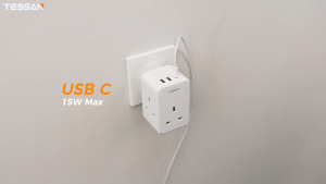 TESSAN Singapore Multi Plug Socket Extension with USB Type C 6 in 1 Wall Plug Socket Power Charger