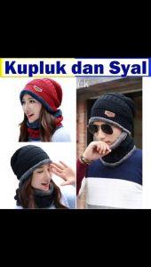 Kupluk Syal Model Korea Outdoor Tebal Hangat Pria Dan Wanita Dewasa Kupluk Rajut Bulu Musim Dingin camping Outdoor