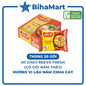[THÙNG 30 GÓI] - UNIBEN - Mì chay Reeva Fresh hương vị Lẩu nấm chua cay (có gói nấm thật) Mì chay Reeva ăn liền (85g/gói)