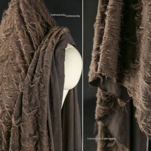 Brown Double Layer Ripped Knitted DIY Fabric Remade Weathered Texture Handmade Base Skirt Clothing Designer Material