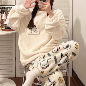 Bộ Đồ Ngủ Lông Cừu Dày Mùa Đông Cho Nam Nữ Bộ Đồ Mặc Nhà Dễ Thương in Họa Tiết Hoạt Hình Mặc Ở Nhà Mùa Thu Đông