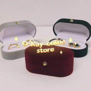 O-KAY Portable Velvet Jewelry Ring Box Trinket Packaging Case Double Slot Wedding Engagement Wedding Rings Earrings Storage Box Red Gray