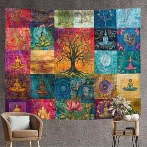 VIKAMA Tree Of Life Bohemian Thiền Định Cắt Dán Tấm Thảm Yoga Zen Treo Tường Trang Trí Cho Phòng Ngủ Studio Nhà Trọ - Polyester