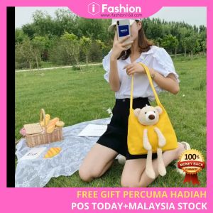 iFASHION 1037 Female Trendy Large Capacity Cute Cutie Bear Tote Single Shoulder Canvas bag Beg Bahu Kanvas Comel Wanita