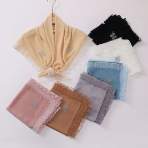 Jifang สี่ใบโคลเวอร์พลอยเทียมท่ออวัยวะลูกไม้ปีกผ้าพันคอสี่เหลี่ยมจัตุรัสชีฟองฟองผ้าพัชมีนามุสลิมฮิญาบใบยาว90X90ซม. WC21