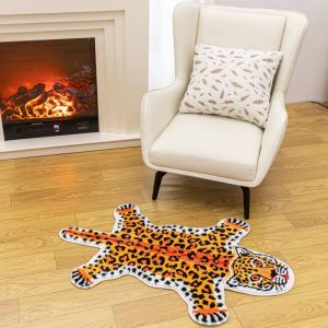 VIKAMA Tiger Plush Rug Soft Non-Slip Floor Mat Absorbent Indoor/Outdoor Entryway Mat Cute Animal Bathroom Rug for Home Decor
